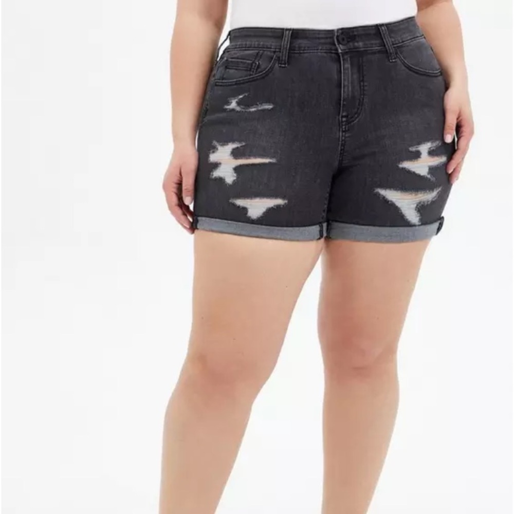 torrid Black Distressed Denim Jean Shorts - Picture 6 of 15